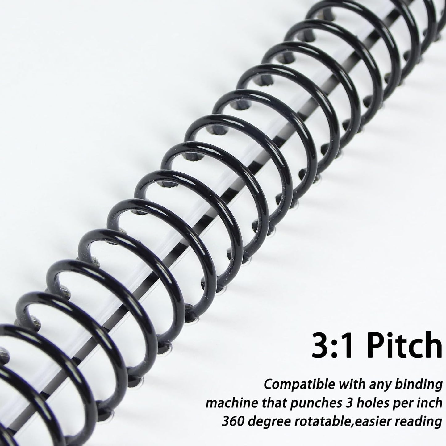 Rayson 28.6mm Plastic Spiral Coil Binding 3:1 Pitch, 1-1/8 inch, 240 Sheets Capacity Black Coil Binding Spines - Versatile for Office and Educational Tasks, Pack of 50