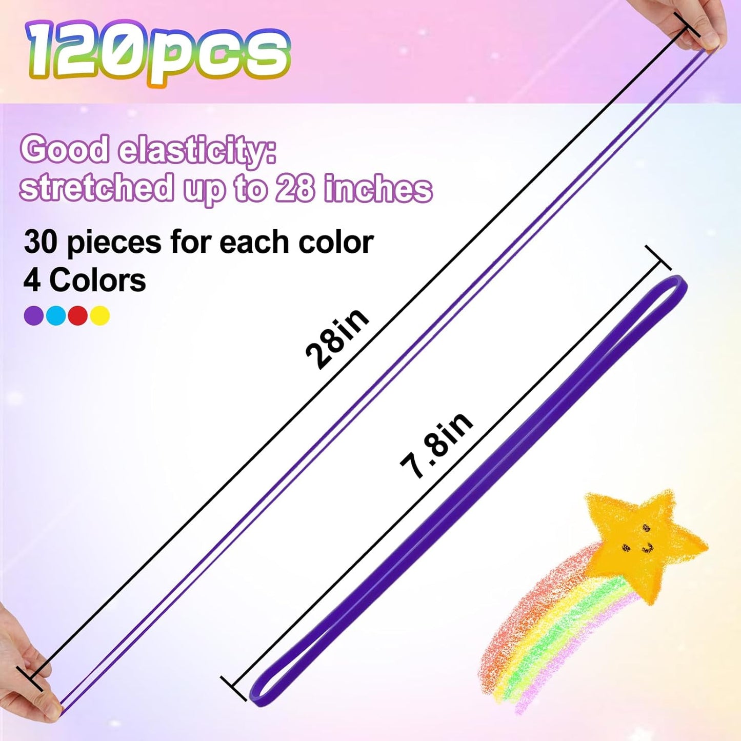 120 Pieces Extra Large Rubber Bands, Heavy-duty Silicone Rubber Bands, Thick Elastic Rubber Wrapping Bands for Office Tie Up Garbage Bag Notebook File Packing (4 Colors 7in Long)