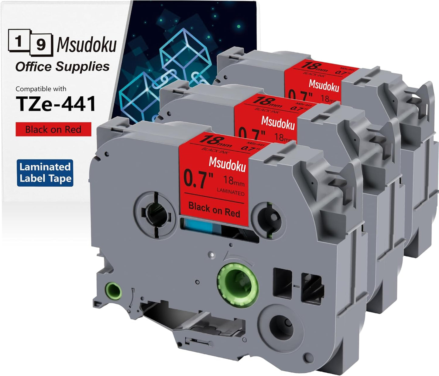 18mm 0.7 Black on Red Laminated Tape Compatible for Brother P Touch Label Maker Tape TZe-441 TZe 441 Tze441 Tz441 Tape for PT D400 D600 D610 P710BT, 3/4 Inch x 26.2 Feet, 3-Pack