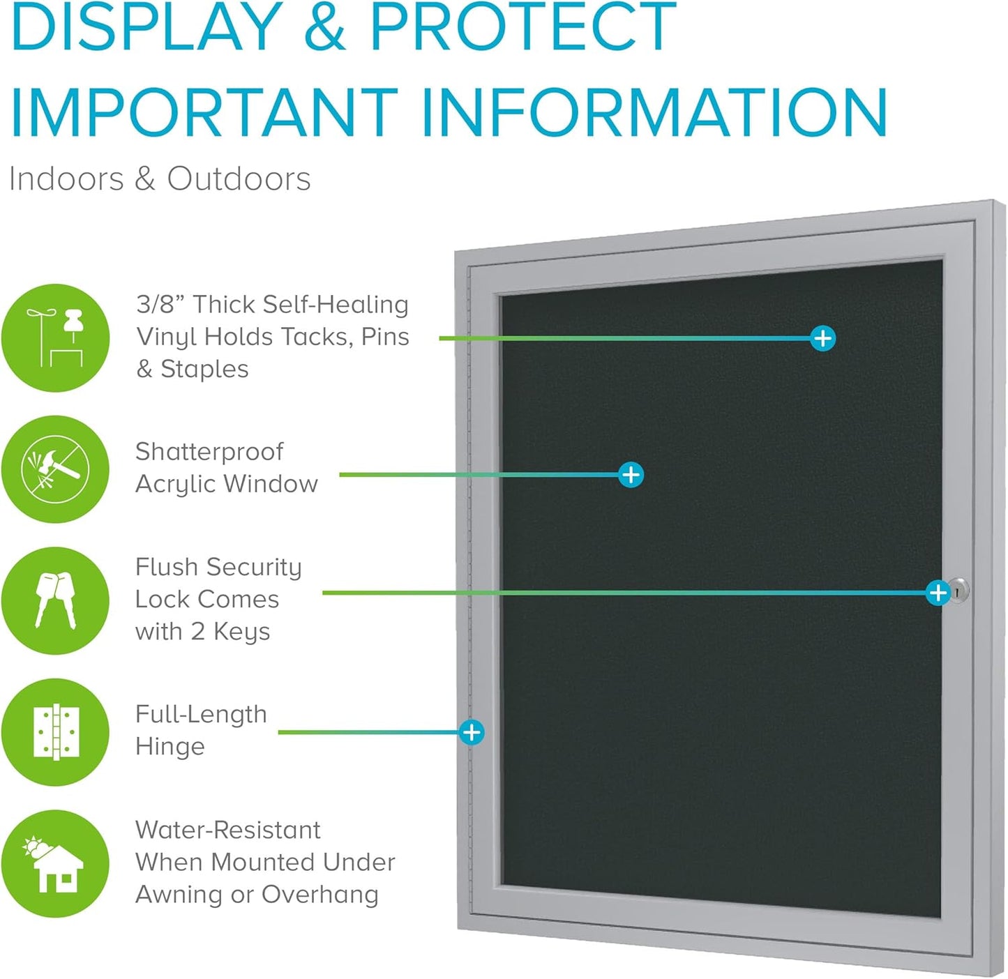 Ghent 36"x36" 1-Door Outdoor Enclosed Vinyl Bulletin Board, Shatter Resistant, with Lock, Satin Aluminum Frame - Ebony (PA13636VX-183), Made in the USA