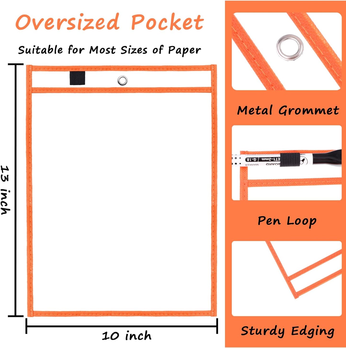 Antner 30 Packs Oversized Reusable Dry Erase Pocket Sleeves Clear Plastic Page Sleeves Sheet Protectors, 5 Assorted Colors 10x13" Ticket Document Holders, Shop Office School Teacher Classroom Supplies