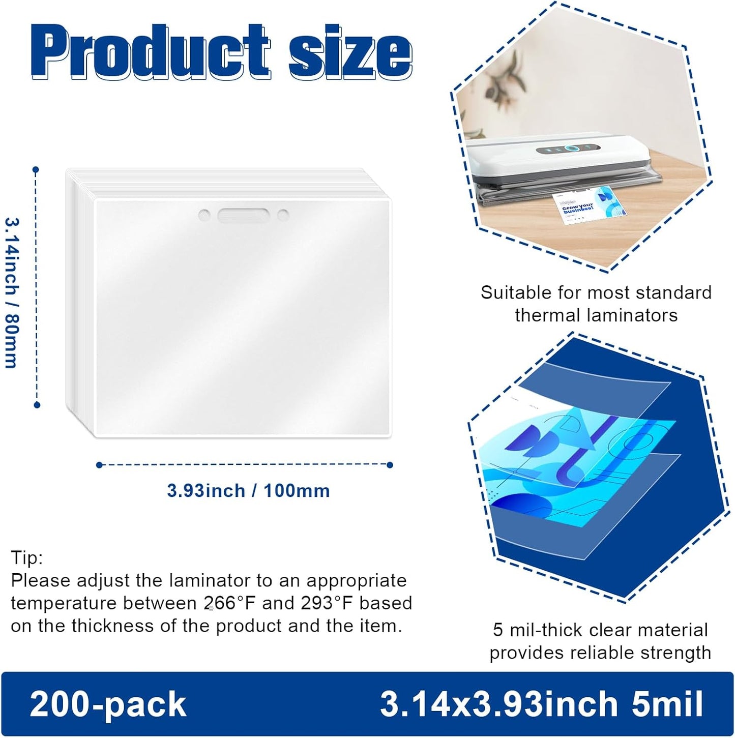 200 Pack 5mil 2.94“x4.13" Thermal Laminating Pouches Badge Laminate Pouches Clear Laminated Luggage Tags Printable Laminator Pouches for Business Permits Cards (200, 2.94"x4.13"-5mil-with Holes)