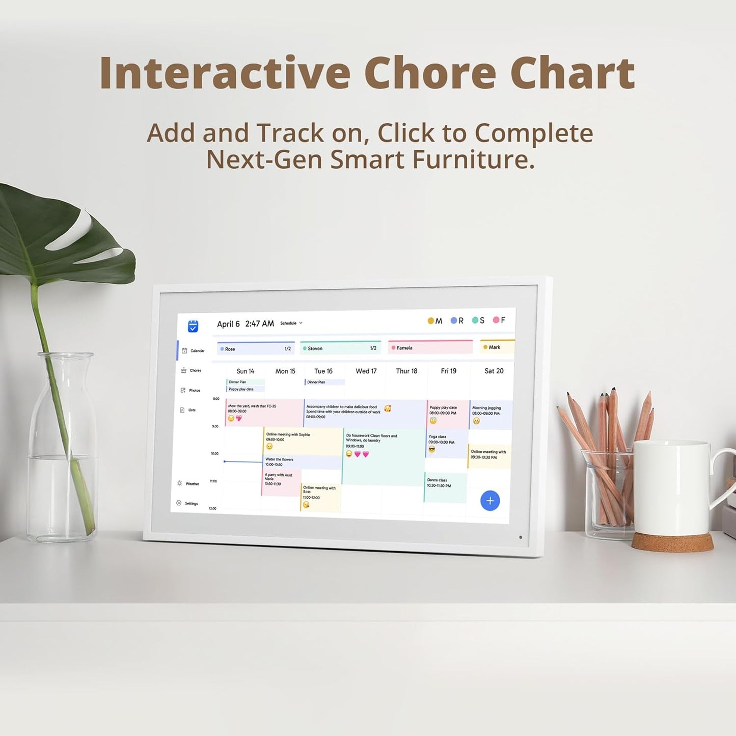 Digital Calendar 15.6" Chore Chart – 1080P Full HD Interactive Touchscreen, Smart Family Planner, Hearth Display Digital Wall & Desk Mountable for Seamless Scheduling