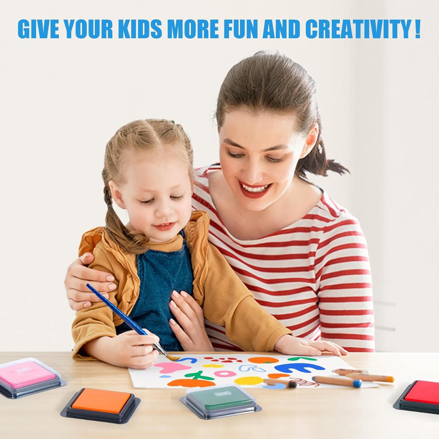 CraftyManor 4 Colors Washable Stamp Pad for Kids Finger Paint, Latex Foam Fingerprint Inkpad, Water Base Ink Stamps Pads for Kid Classroom, Clothing, Letter (4 Colors-01)