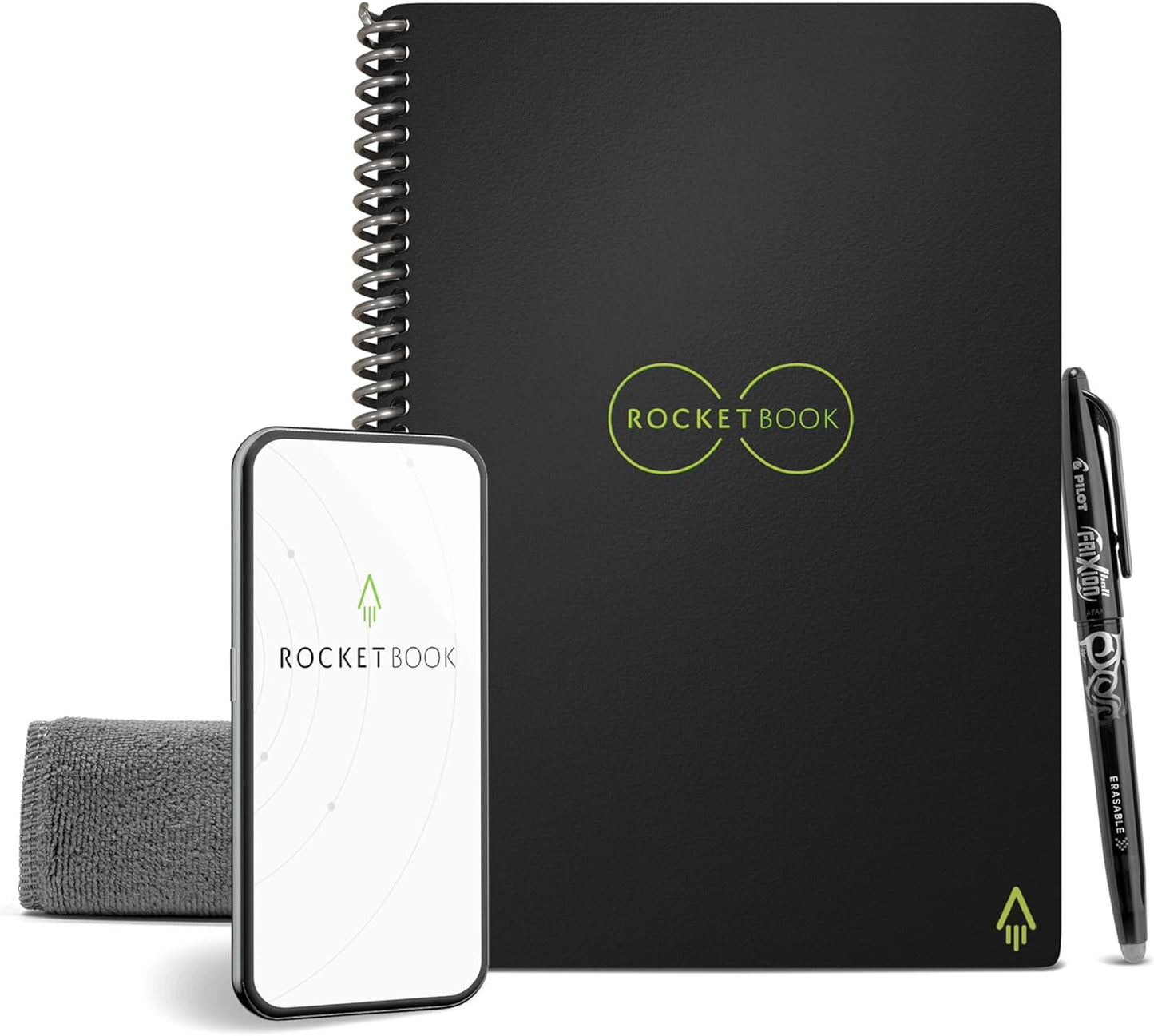 Rocketbook Core Reusable Spiral Notebook, Executive Size 6x8.8, Black - Lined Pages, App-Connected, Erasable, Durable Cover, Ideal for School, Work, and Creative Projects