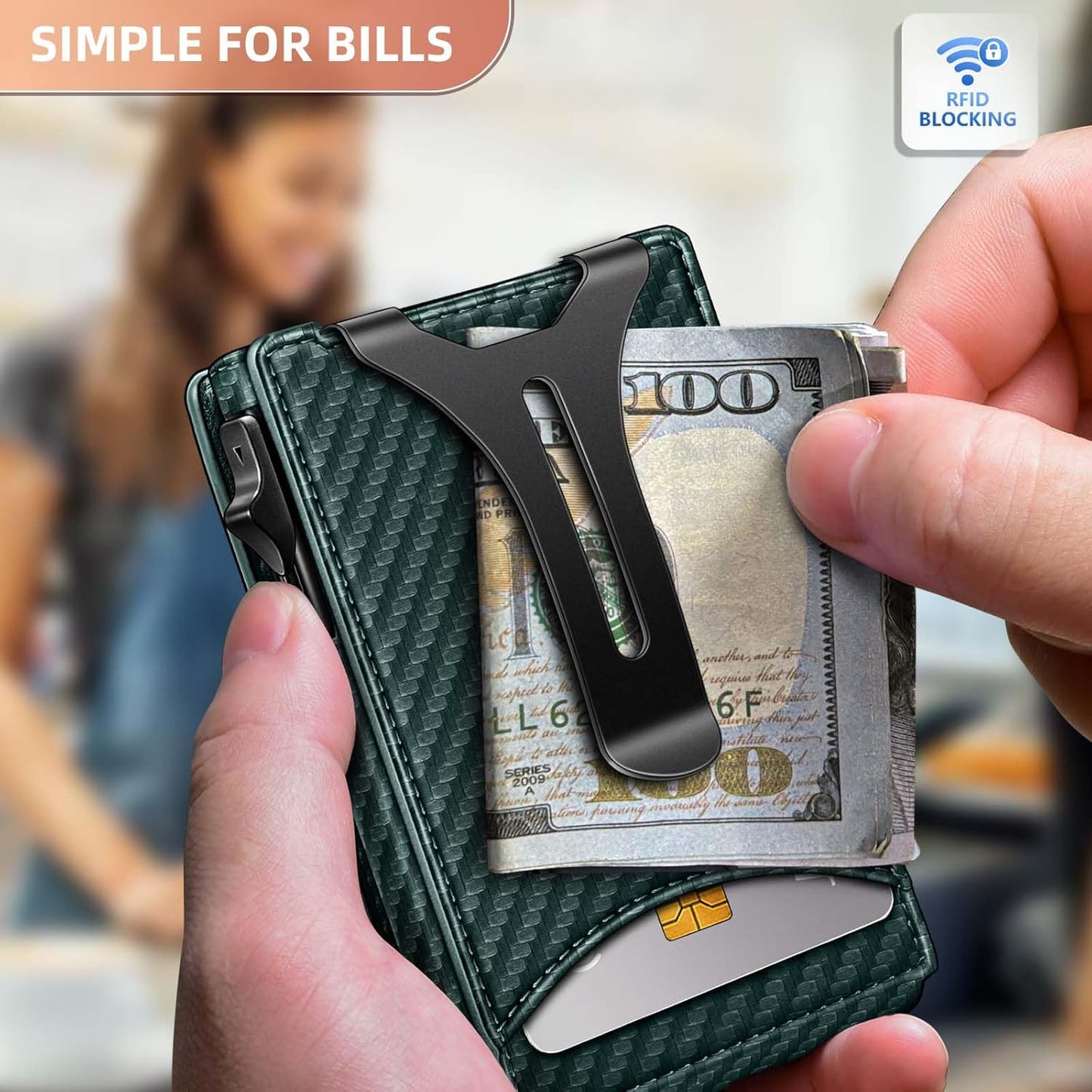 BULLIANT Men Wallet,Money Clip Wallet Slim For Gift Men 9Cards-Metal Credit Card Case in Magnetic Leather Flip