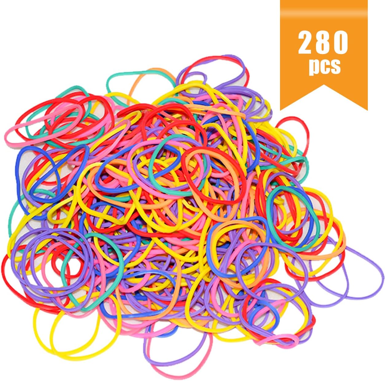 JIKIOU Multicolor Rubber Bands for School Home Office, 280PCS Colored Elastics Bands, Assorted Color Rubber Bands(Unstretched Diameter:1-1/2inch,Red,Yellow, Blue,Green,Pink,Purple,Orange）