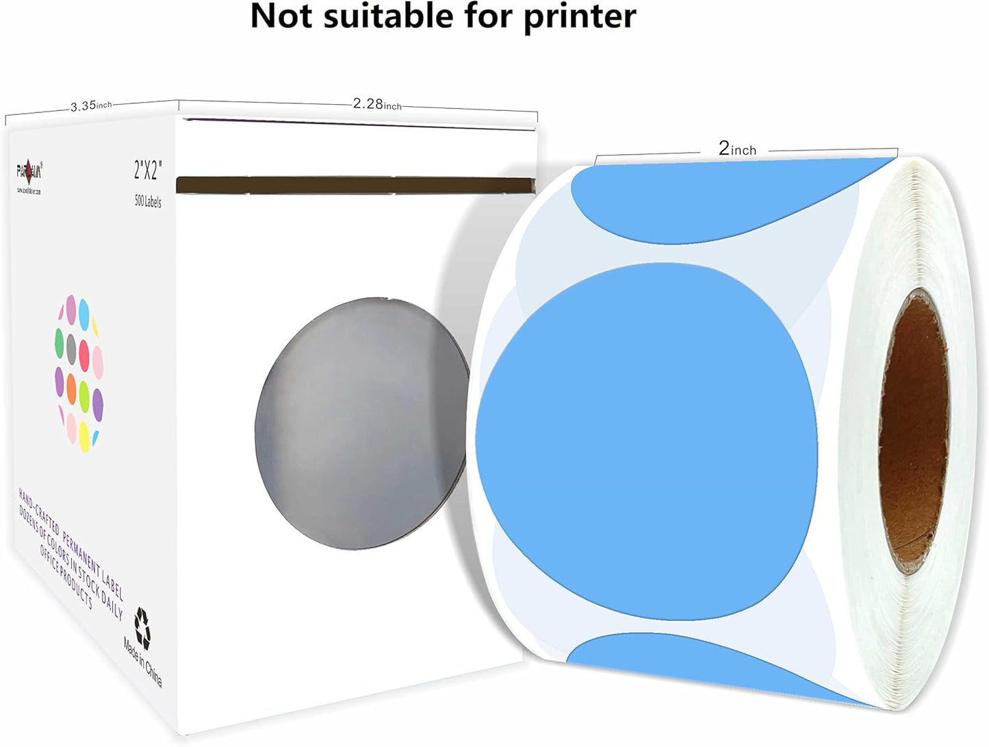 PARLAIM 2" Blue Round Color-Code Circle Dot Labels on a Roll, 500 Stickers, 2 inch Diameter for Inventory Garage Sale Office School