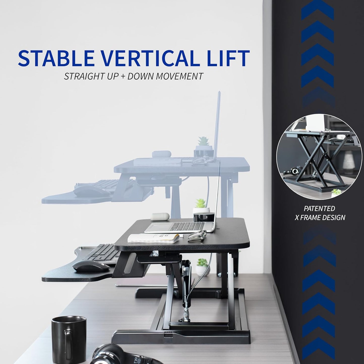 VIVO 28 inch Desk Converter, K Series, Height Adjustable Sit to Stand Riser, Dual Monitor and Laptop Workstation with Keyboard Tray, Dark Walnut Top, Black Frame, DESK-V028KA