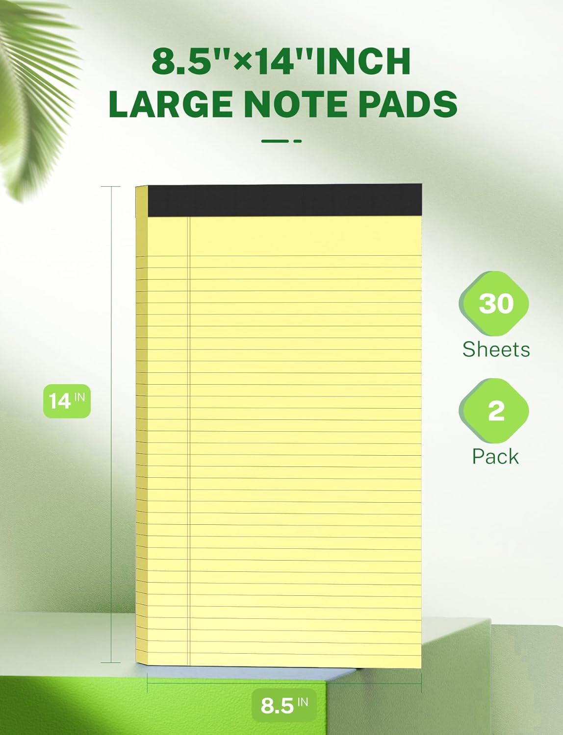 Legal Pads 8.5 x 14, Wide Ruled Legal Pads, 12 Pack Yellow Paper 8.5 x 14, 30 Sheets per Notepad, Large Writing Pad for Office Supplies, College, Micro Perforated Lined Writing Pads, 70 GSM