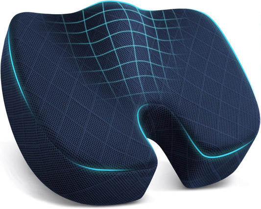 TushGuard Seat Cushion - for Office Chair, Car Seat, Airplane, Bleacher - Sciatica & Coccyx Pain Relief Desk Chair Cushion for Long Sitting Office Workers, Car Drivers(Blue, XX-Large)