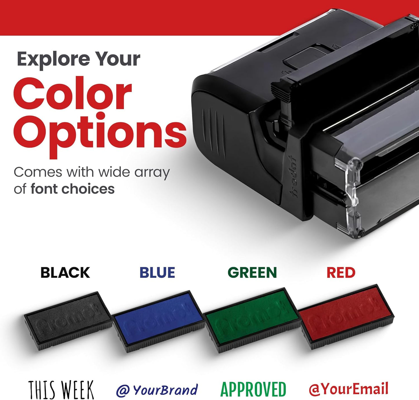 Promot Self Inking 1 Line Custom Stamp - Personalized Name Stamp for Office, Teacher, Address & Business Label Stamp - Choose Font, Ink Color, Pad, Self Inking for Personal & Professional Use - Medium