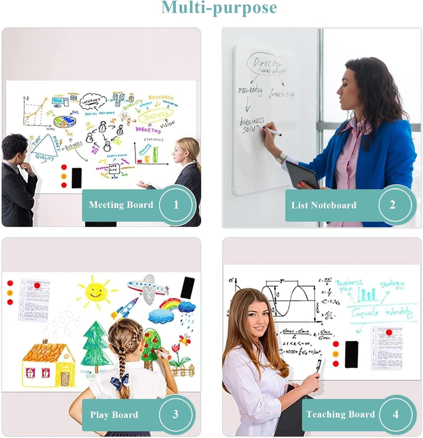 White Board Adhesive Contact Paper, 24" x 36" Stick on Magnetic Whiteboard Roll, Dry Erase Board for Wall, Easy to Write and Clean Magnetic Board for Kids, Office, Home, with Marker, Eraser