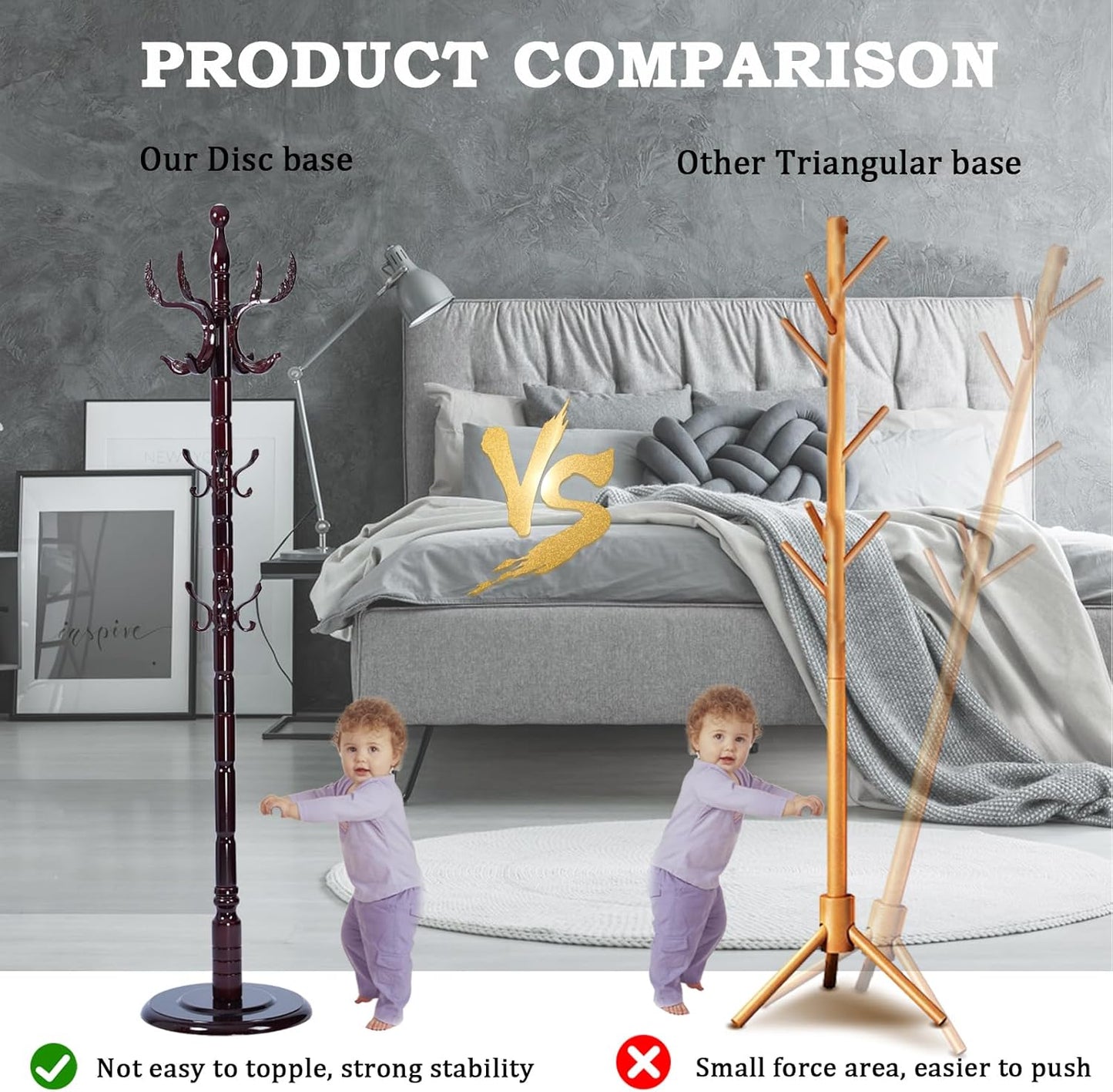 Coat Racks FreeStanding with 14 Hooks, Natural Wood Coat Rack with Solid Round Base, Adjustable Height Coat Racks, Easy Assembly for Hallway, Bedroom and Office (Solid Wood Fenghuang Gou)