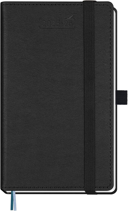 BEZEND Pocket Planner 2025-2026 Weekly and Monthly, 3.5" x 6" Academic Planner (Jul 25-Dec 26) 18-Month Mid-Year Calendar Book, Storage Pocket, Pen Holder, PU Leather Hardcover - Black