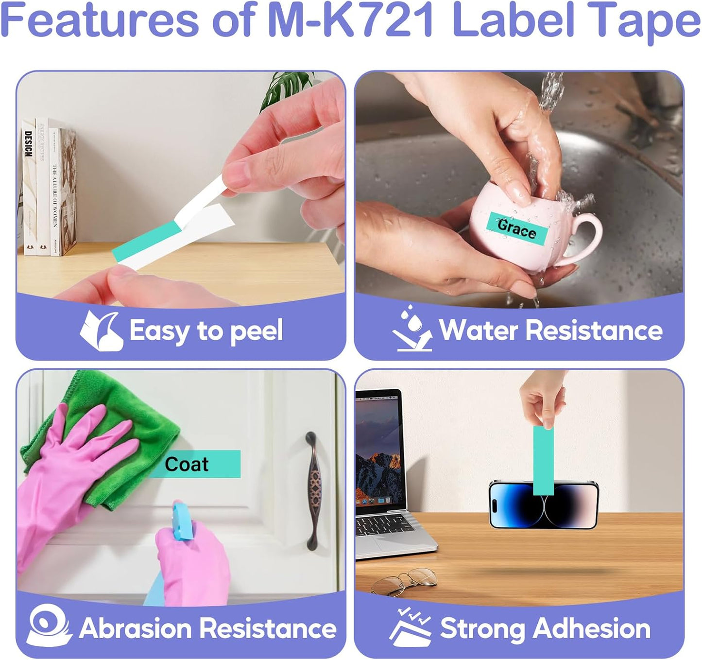 NineLeaf 4 Pack Compatible for Brother P-Touch M Label Tape MK721 M-K721 M721 Black on Green 3/8" (9mm) x 26.2ft (8m) Labeling Refill Cartridge Work in PT-45M PT-65 PT-70 PT-80 PT-M95 Label Maker