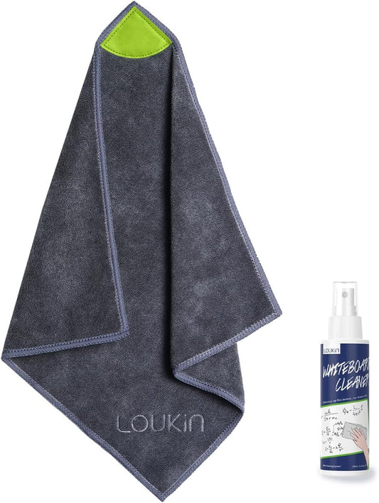 loukin Magnetic Cleaning Cloth, Microfiber Dry Erase Eraser, Washable Whiteboard Cleaning Cloth for Classroom, Home and Office, Gray, 12" x 12" - 3.4 fl oz Whiteboard Cleaner Included