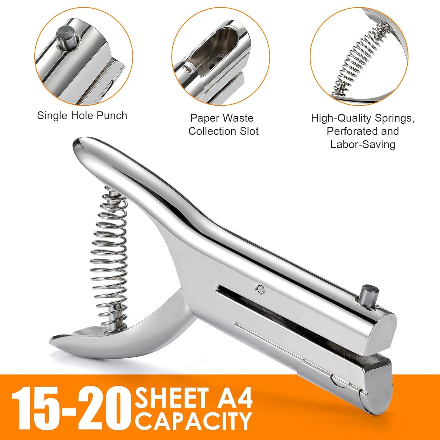 Hole Punch 2" Reach 1/8 inch Single Hole Punch,Heavy Duty Hole Puncher Single,Portable Hand Held Long Paper Punch for Paper Cards Plastic Cardboard (Silver) (1/8"-3mm Hole)