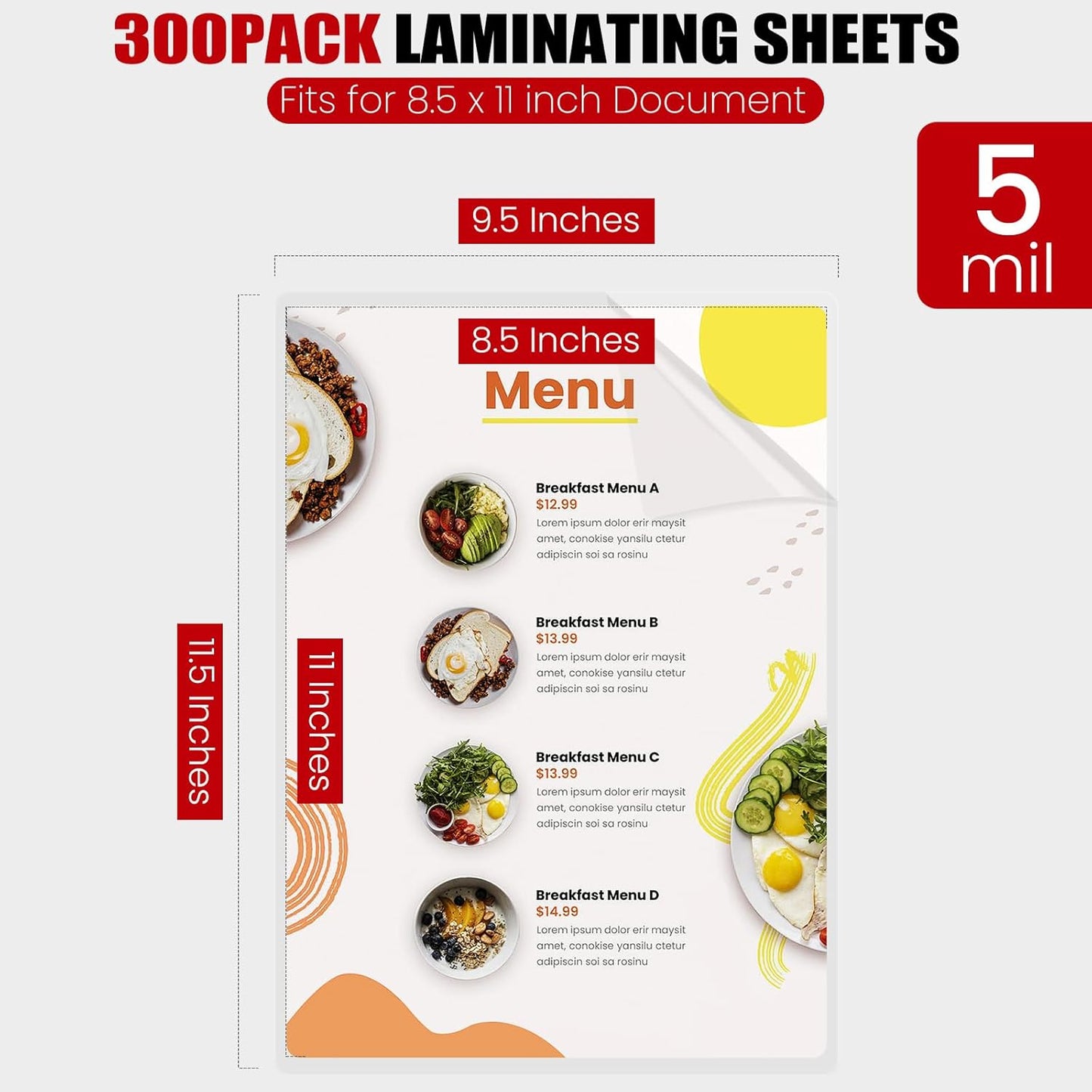 CAREGY 300 Pack Laminating Sheets, Holds 8.5 x 11 Inch Sheets,5 Mil Thermal Laminating Pouches,9 x 11.5 Inches Lamination Sheet Paper for Laminator, Clear, Letter Size, Office and School Supplies