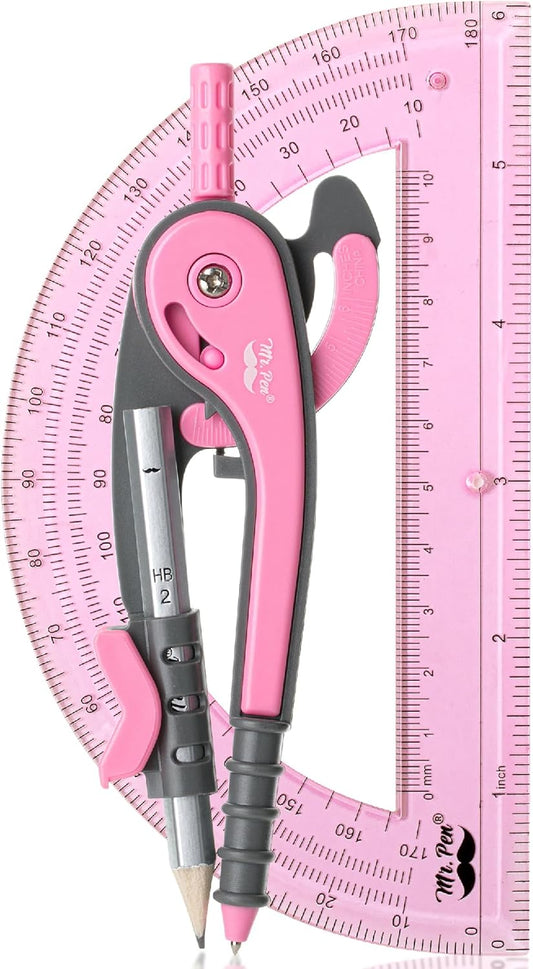 Mr. Pen- Compass and Protractor Set, Rogue Pink, Compass Geometry Tool, Protractor and Compass Set, Compass Drawing Tool, Drawing Compass, Geometry Compass, Back to School Supplies