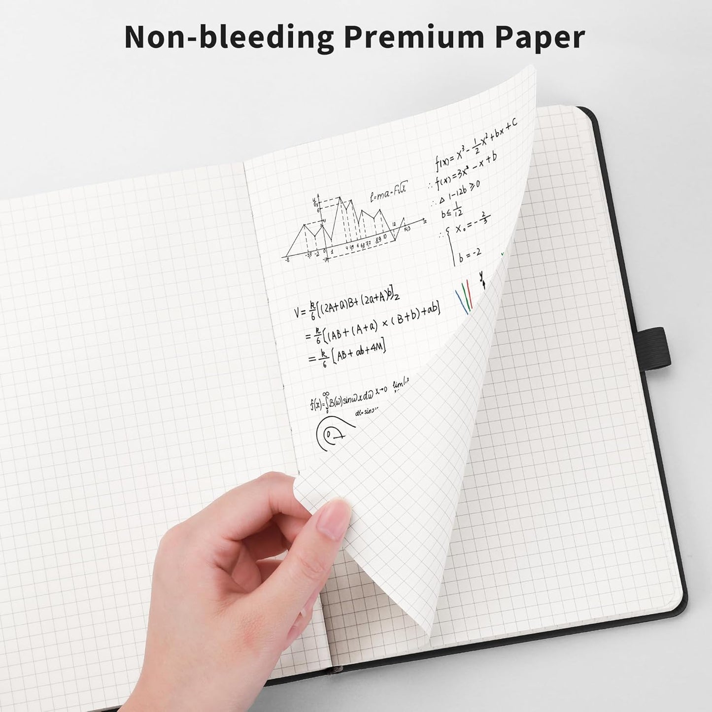 RETTACY Graph Grid Paper Notebook, 192 Pages, A5 Medium Size (5.7'' x 8.3''), 5 Squares per Inch, Leather Hardcover, 100 GSM Thick Paper, for School, Students, Math, Engineering (Light Blue)