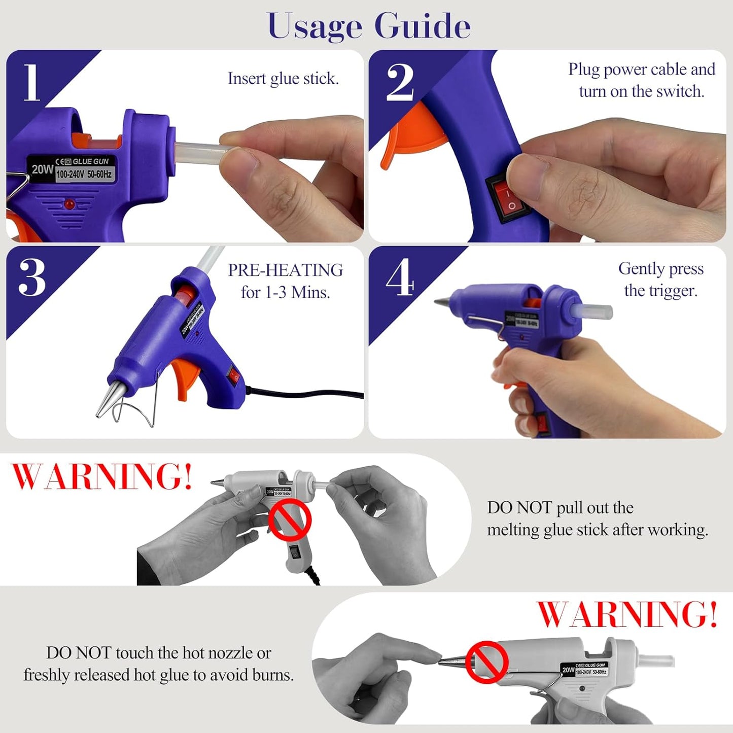 Mini Hot Glue Gun, Hot Melt Gun with 30 Glue Sticks for Arts Crafts, Mini Glue Gun Kit for Kids School Craft and Quick Home Repairs (Multicolored, 20W, 6 Pieces)