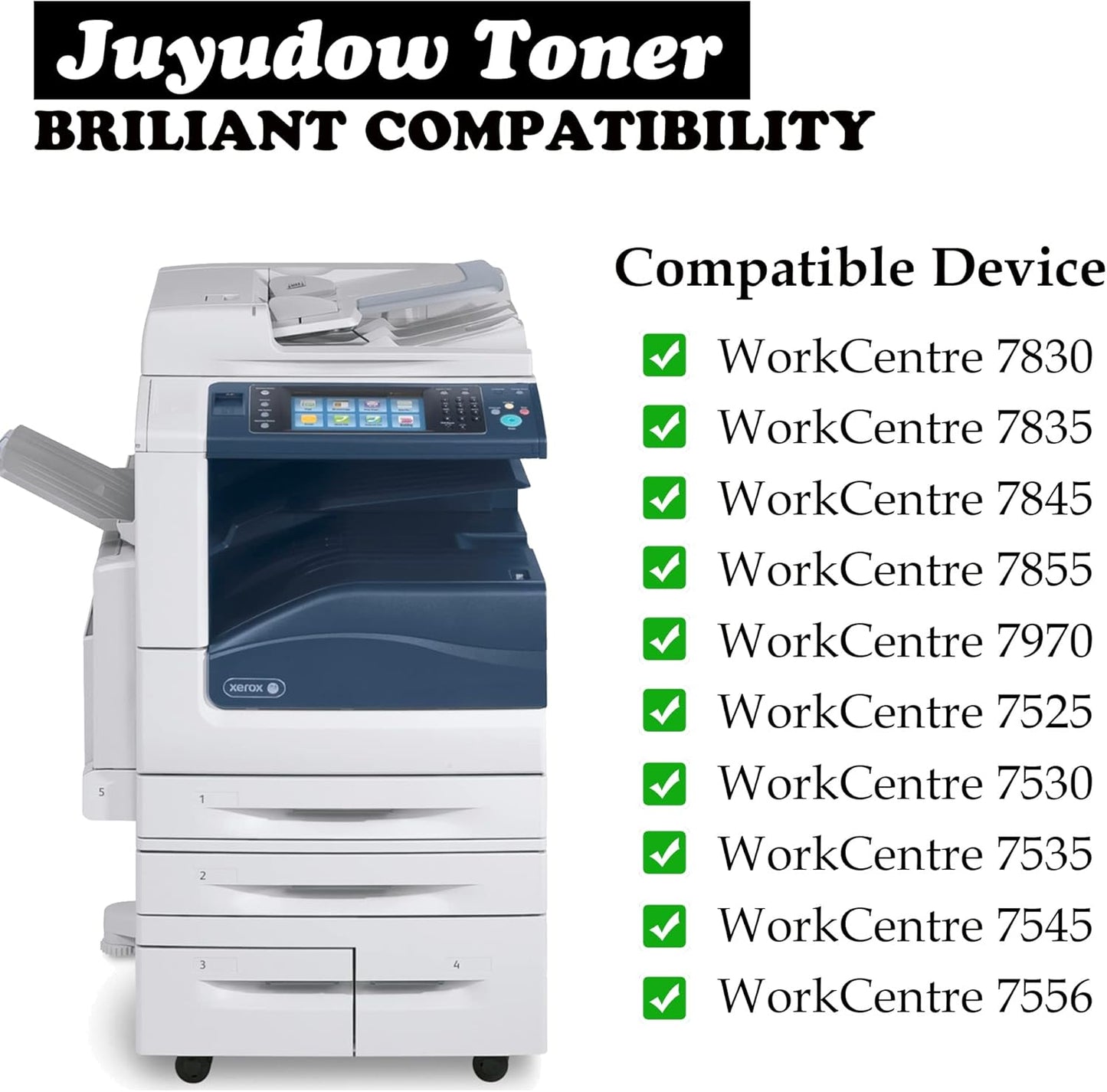 workcentre 7835 Toner 7525 Toner Cartridge High Yield Compatible for Xerox WorkCentre 7525 7530 7535 7545 7556 7830 7835 7855 7970 Printer Toner 006R01513 006R01514 006R01515 006R01516 (KCMY, 4-Pack)