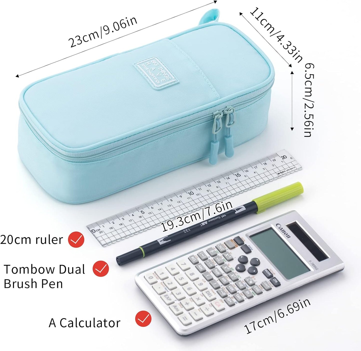 CICIMELON Durable Pencil Case Big Storage Pen Pouch Bag for School Supplies Office College Teen Adults, Light Blue