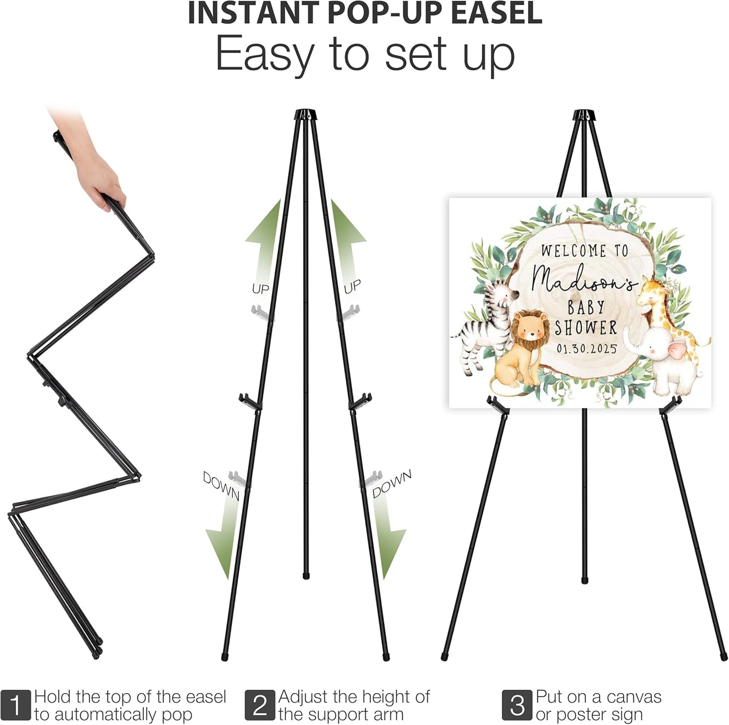 63" Display Easel Stand - 6Packs Art Easels for Wedding Sign Poster Stand Folding Floor Adjustable Metal Black Easel Instant Tripod Easel for Painting Wedding Welcome Sign Stand