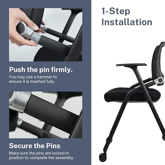 2 Pack Foldable Office Chairs with Wheels, Mesh Back, Arms and Portable - Folding Office Chairs for Conference Room Chair, Office Guest & Reception & Meeting Chair - (Black) 300 lbs.