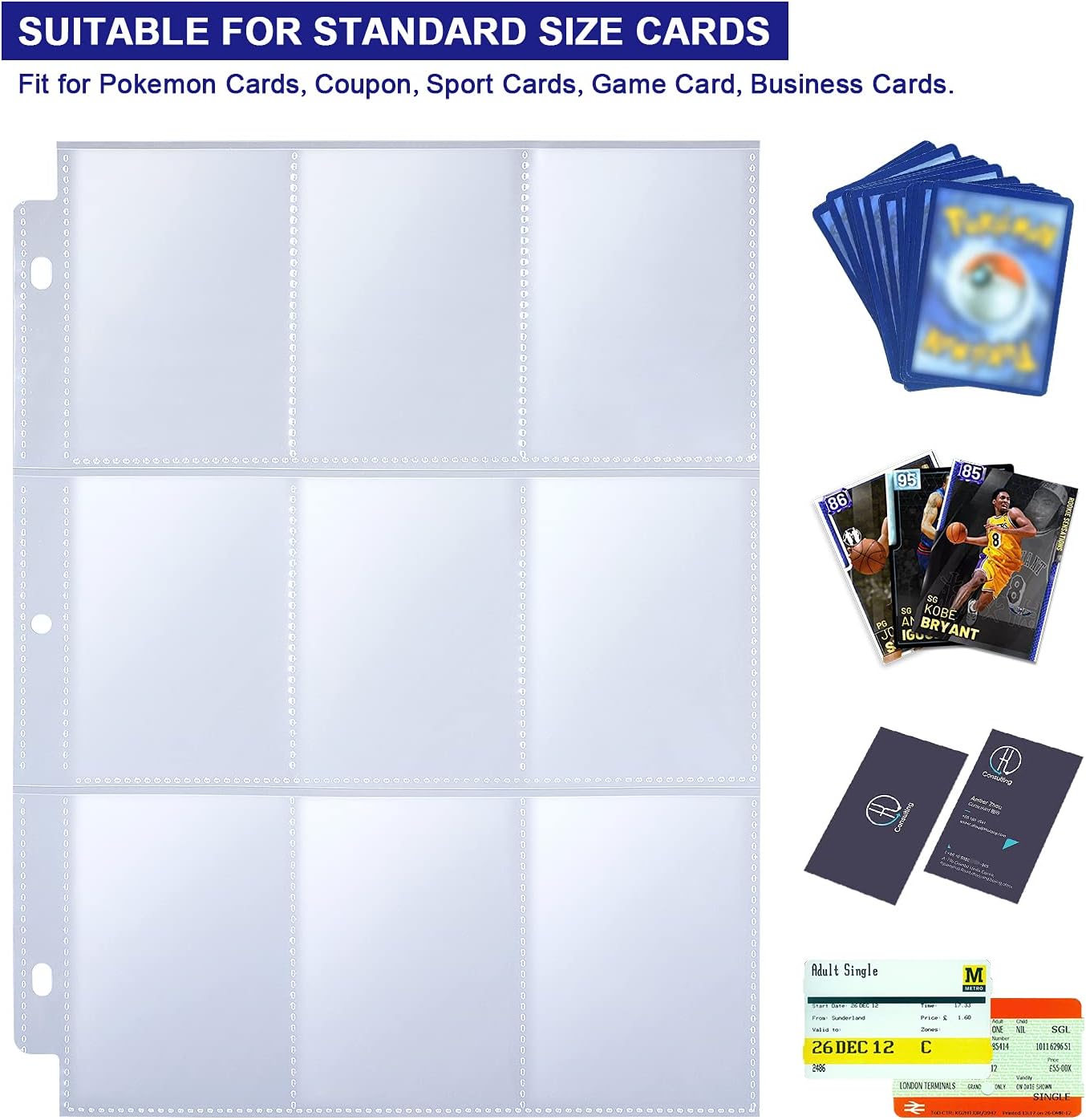 36 Pack 9 Pocket Page Protector, Holds 324 Cards, Trading Card Sleeves Page Clear Sheet Protector Pages for 3 Ring Binder, Card Sheets for Standard Size Cards
