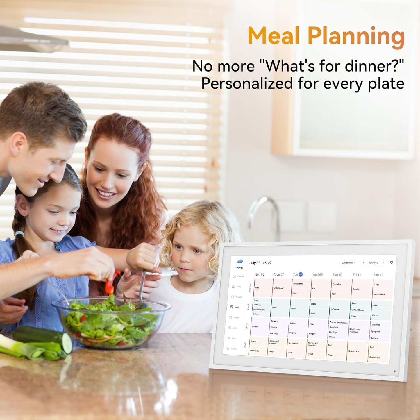 15.6'' Digital Calendar Chore Chart, Wall Touchscreen Smart Electronic Calendar for Interactive Family Schedules, Meal Planner, to Do List, Achievement Rewards Two-Way Sync w/Stand Wall Mount