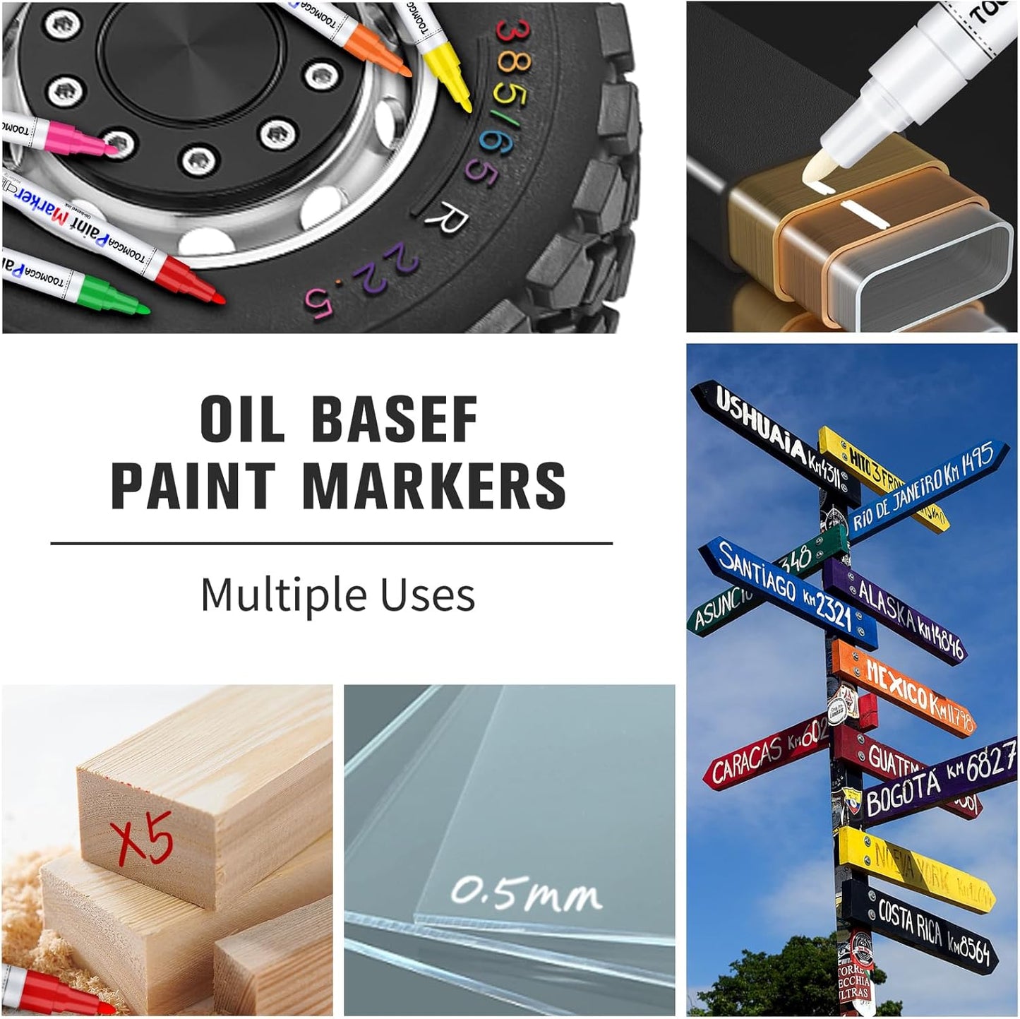 Gold Paint Pens Permanent Paint Markers 2 Pack Oil Based Markers, Quick Drying and Waterproof Marker Pen, Car Tire, Metal, Rock Painting, Wood, Ceramic, Plastic, Canvas, Mugs, Medium Tip