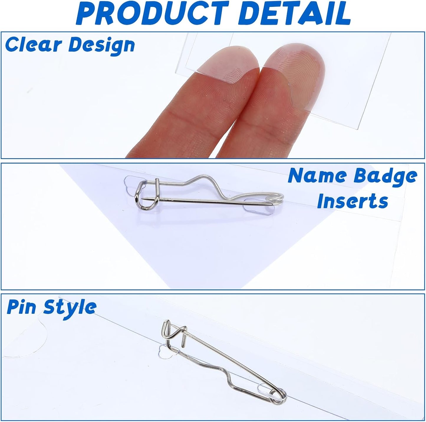 100 Pcs Name Tags Holders with Pin 3.5 X 2.2 in Names Badge Pin Holders with 100 Pcs Inserts Card Clear Plastic Name Tag Holder for Meeting Seminar Show Event