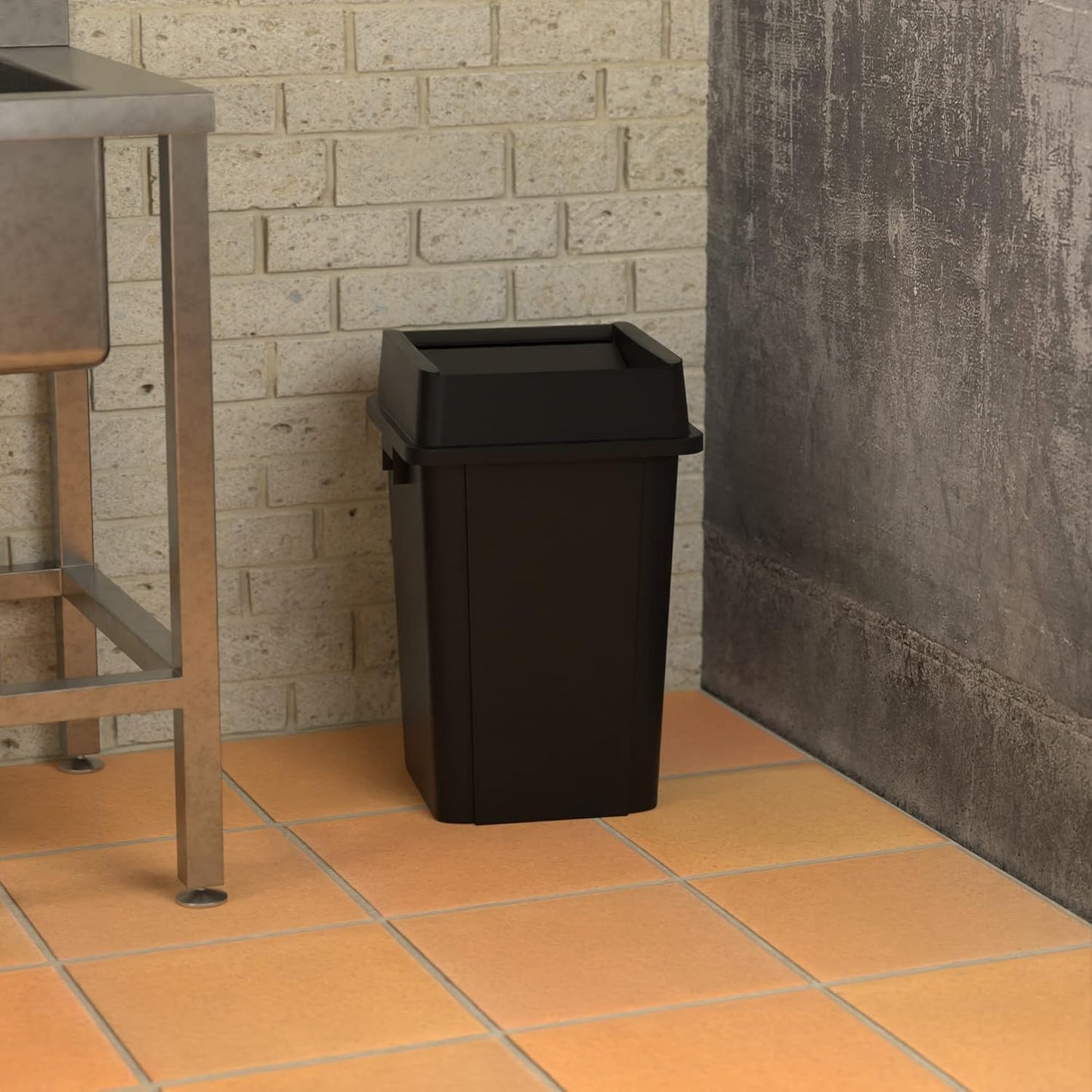 19 Gallon Black Square Commercial Trash Can with Lid