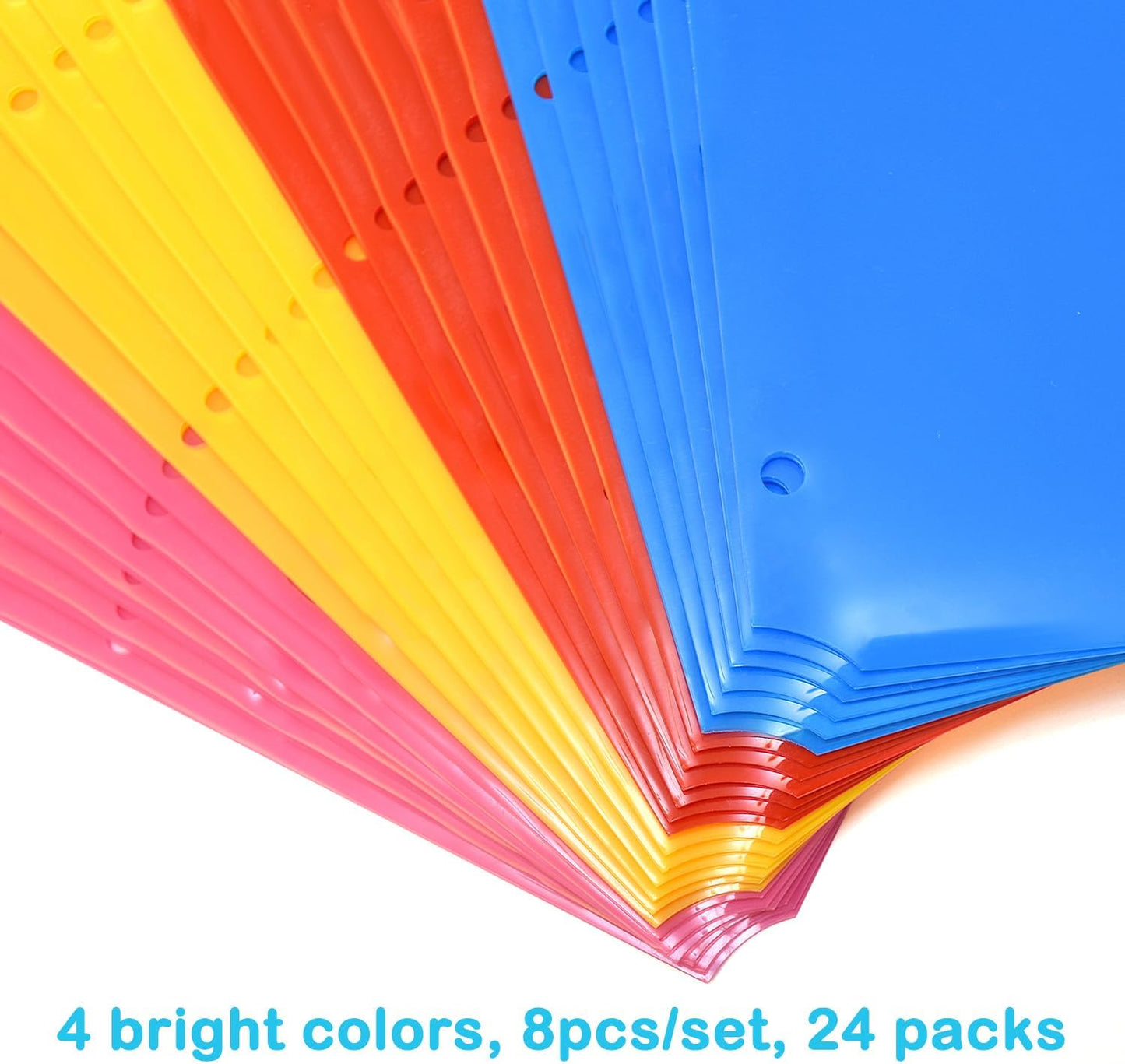 Plastic 8-Tab Dividers with Two Pockets - 3 Sets, Pocket Dividers for 3-Ring Binders, Multi-Color Binder Dividers, Total 24 Tabs