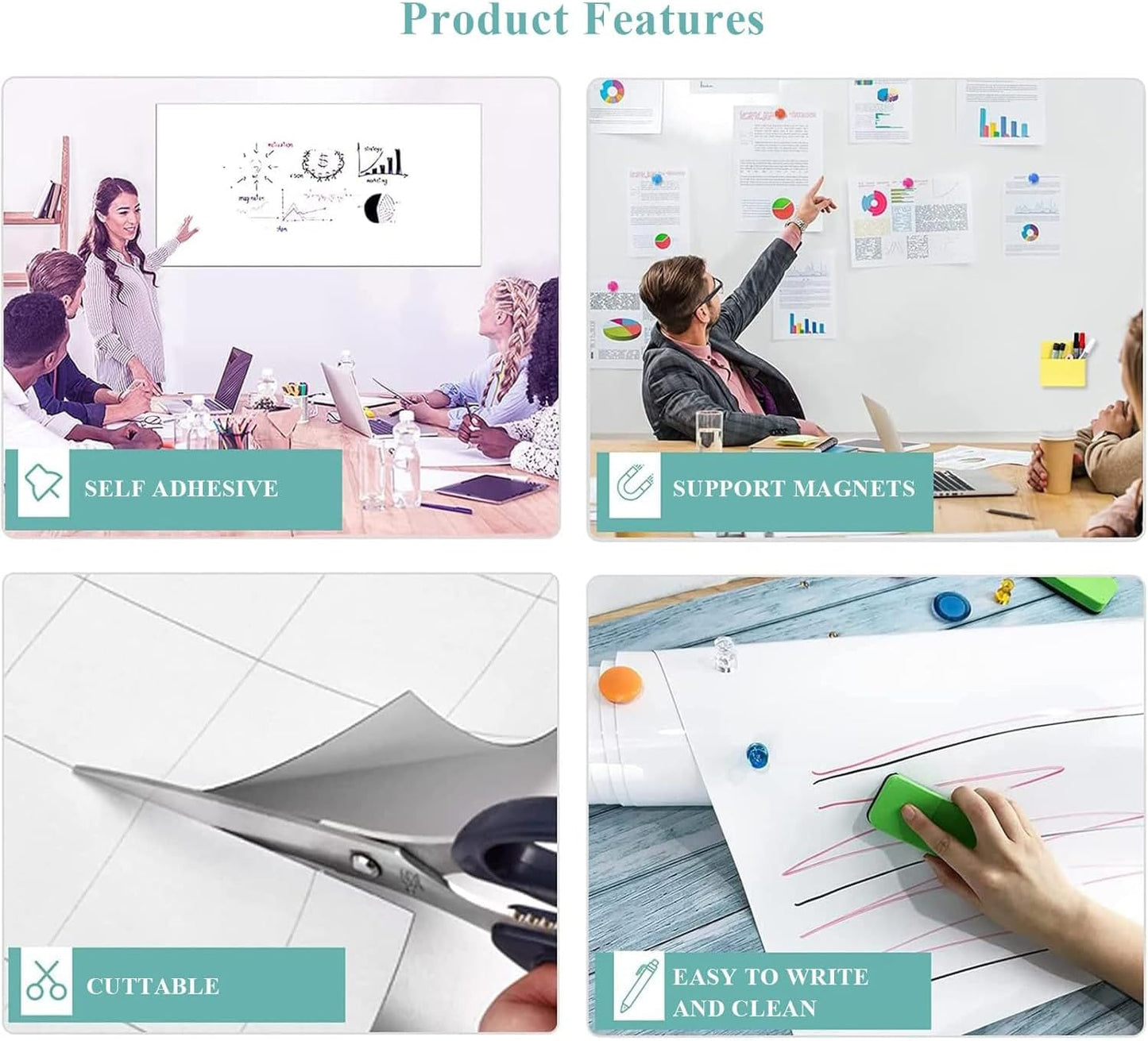 Magnetic Dry Erase Whiteboard Paper, 94" x 47" with Self Adhesive Whiteboard for Wall, Easy to Write and Clean Dry Erase Board for Kids, Office, Home, with Marker, Magnetic Eraser and Magnets