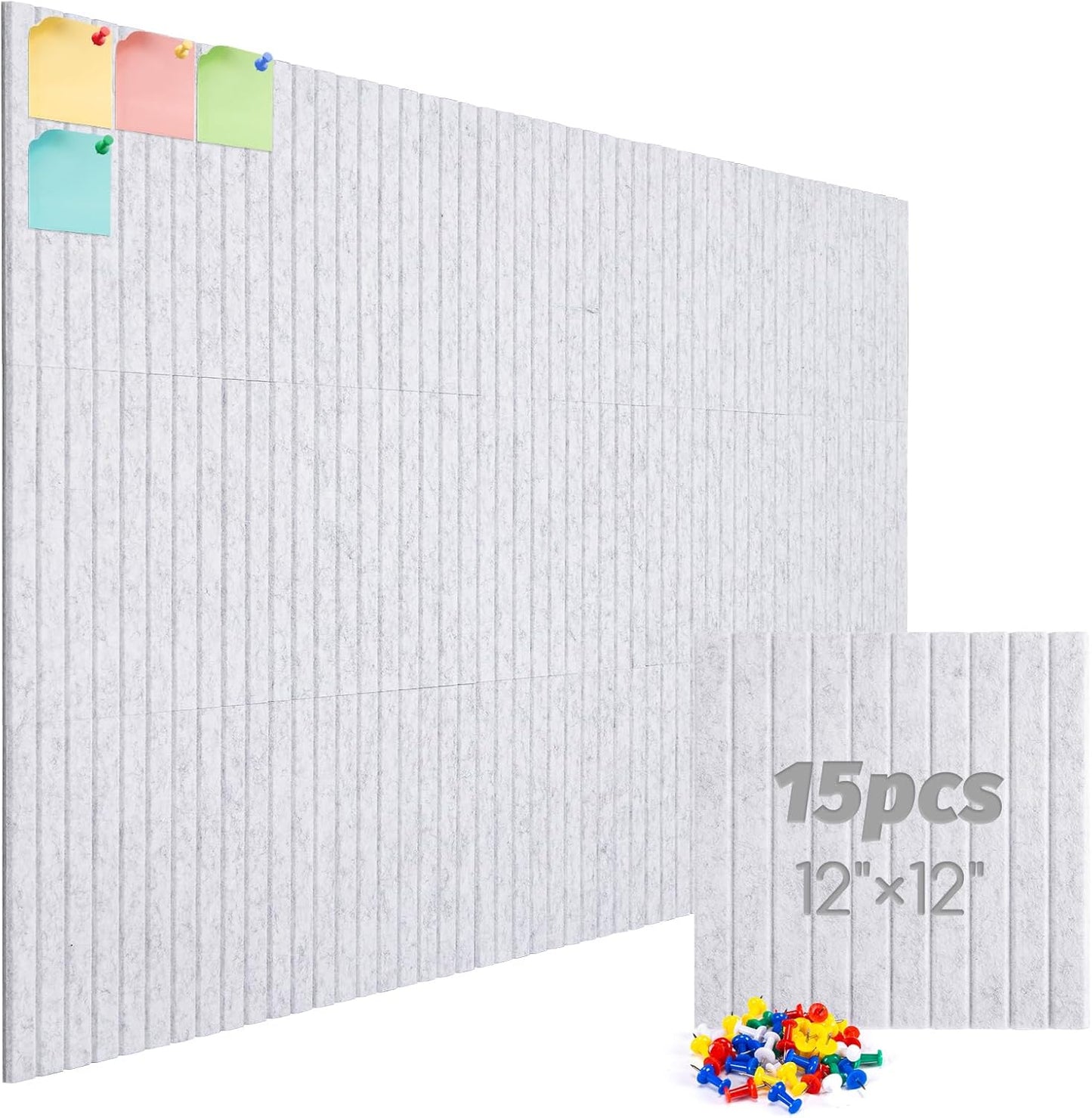 Large Cork Board Alternative, 15 Pack Felt Board with Safe Removable Adhesive Tabs Felt Wall Tiles, Large Cork Boards for Walls, Cork Board for Home Office, Pin Boards for Walls, Stripe Marble White