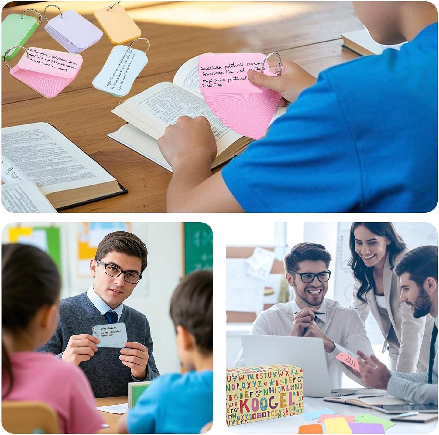 Koogel Index Cards for Metal Key Rings, 2.2 x 3.5 Inch, 1080PCS Colored Flash Card for Back to School, Small Portable Notecards for Studying Classroom Note Taking To Do List Supplies, 6 Colors