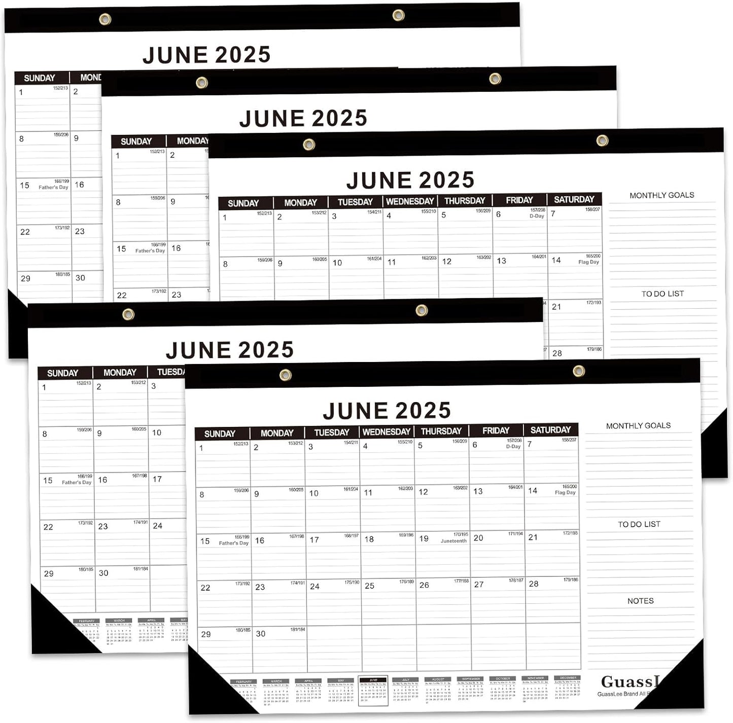 GuassLee Desk Calendar 2025, 5 Packs, 19 Months Calendar 17" × 11.5" Desk Calendar from June. 2025 to December. 2026 with Julian Date, To-do List, Notes, Monthly Goals, for Home School Office