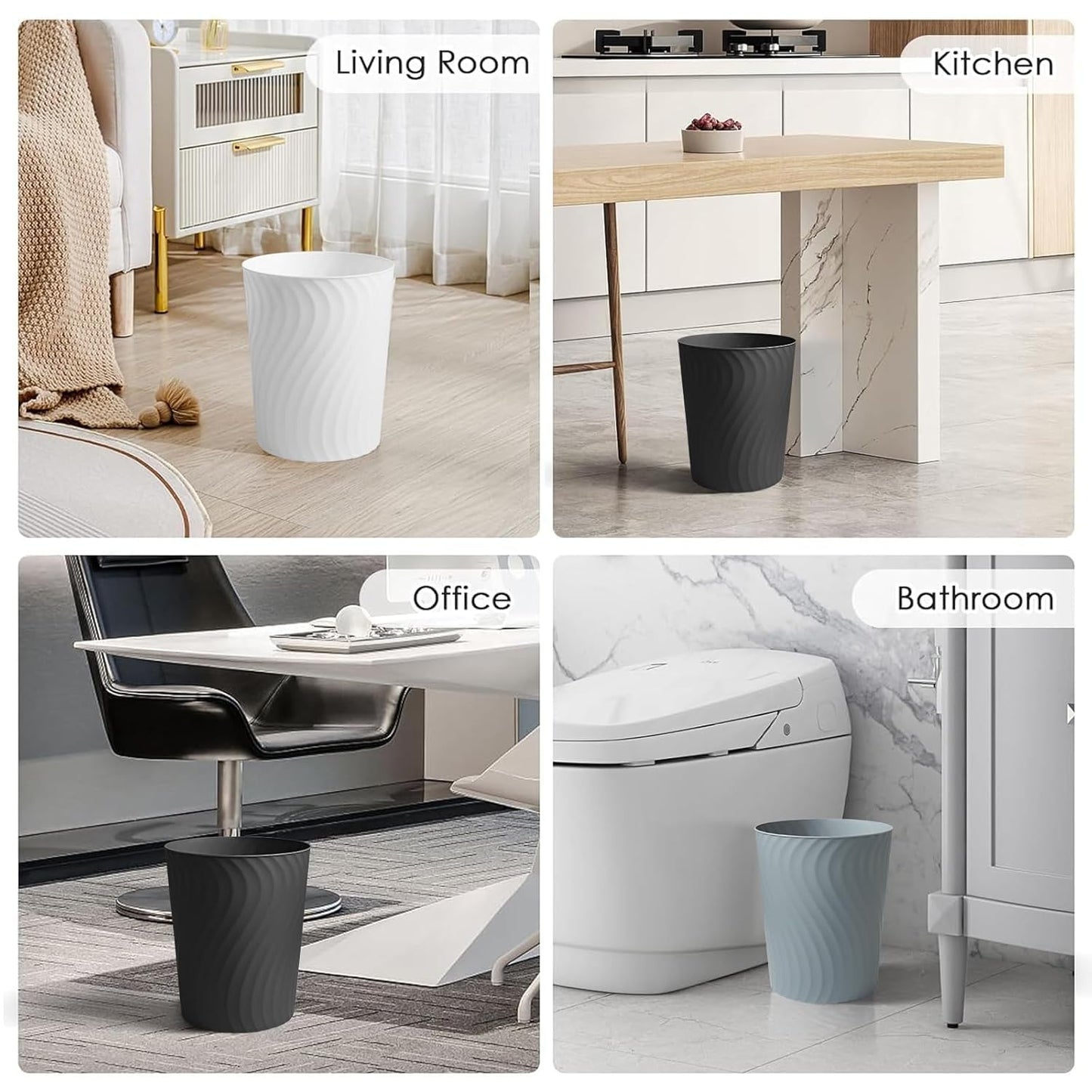 YGJT Small Trash Can, 3 Pack 1.8 Gallons Bathroom Trash Can, Slim Waste Basket, Round Garbage Can, Plastic Trash Bin for Kitchen, Dorm, Bedroom, Office, Living Room, Study, Compact Spaces(Grey)