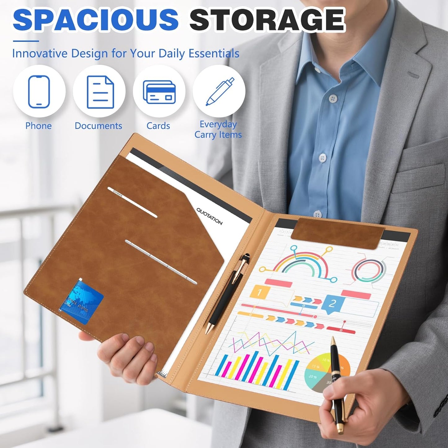 Personalized Padfolio Folder, Leather Custom Portfolio for Men & Women Resumes Office Business, A4 Portfolio Binder for Office College Resumes (Black)