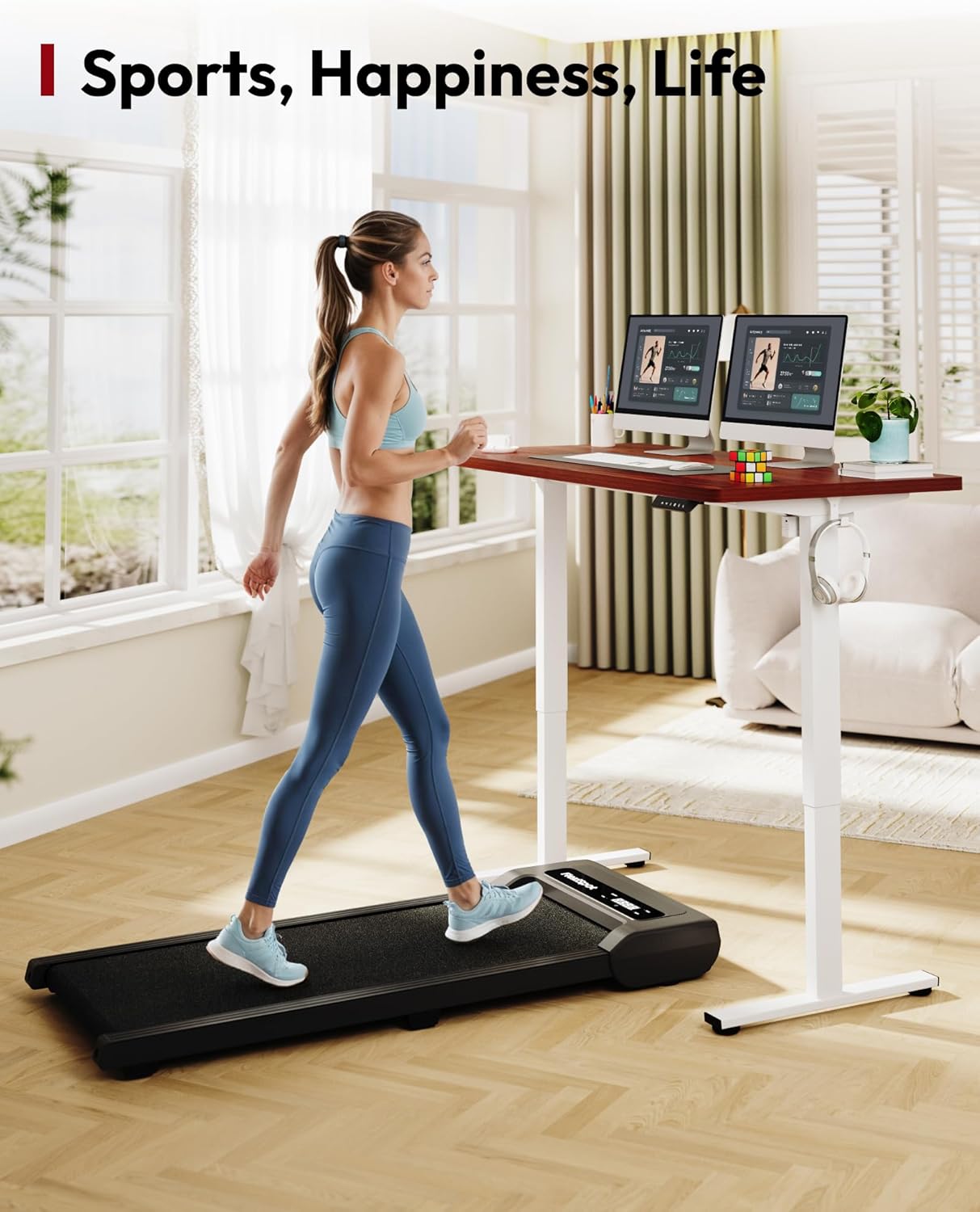 SANODESK Electric Standing Desk 60 x 24 Inches Whole-Piece Desktop Height Adjustable Stand Up Desk w/6-Button Controller Ergonomic Computer Desk for Home Office, White Frame + Mahogany Tabletop