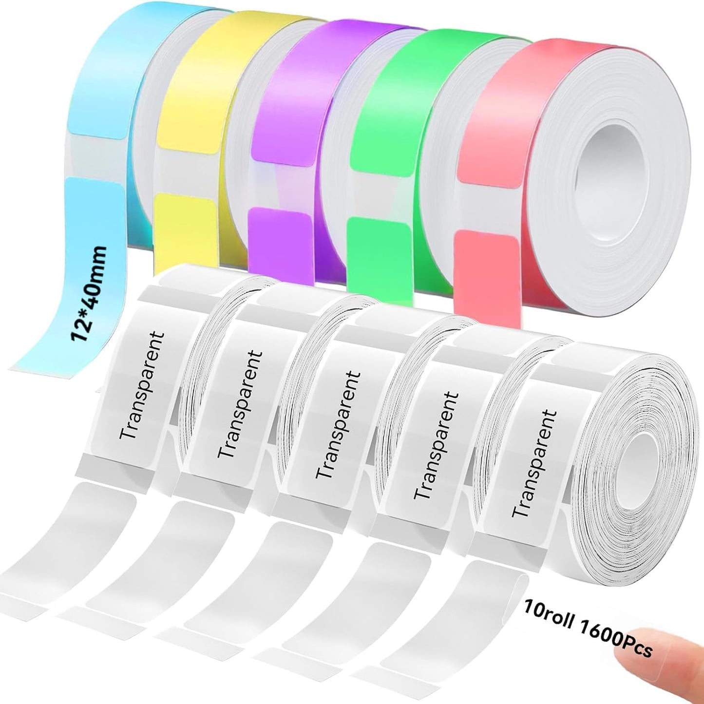Label Maker Tape Refill 12mm 0.47, Standard Laminated Thermal Label Tape Replacement, 0.47"×1.57"(12×40mm) 1650 Labels/10Rolls/Pack, High Definition Labeling Tape for Home Office School Hotel