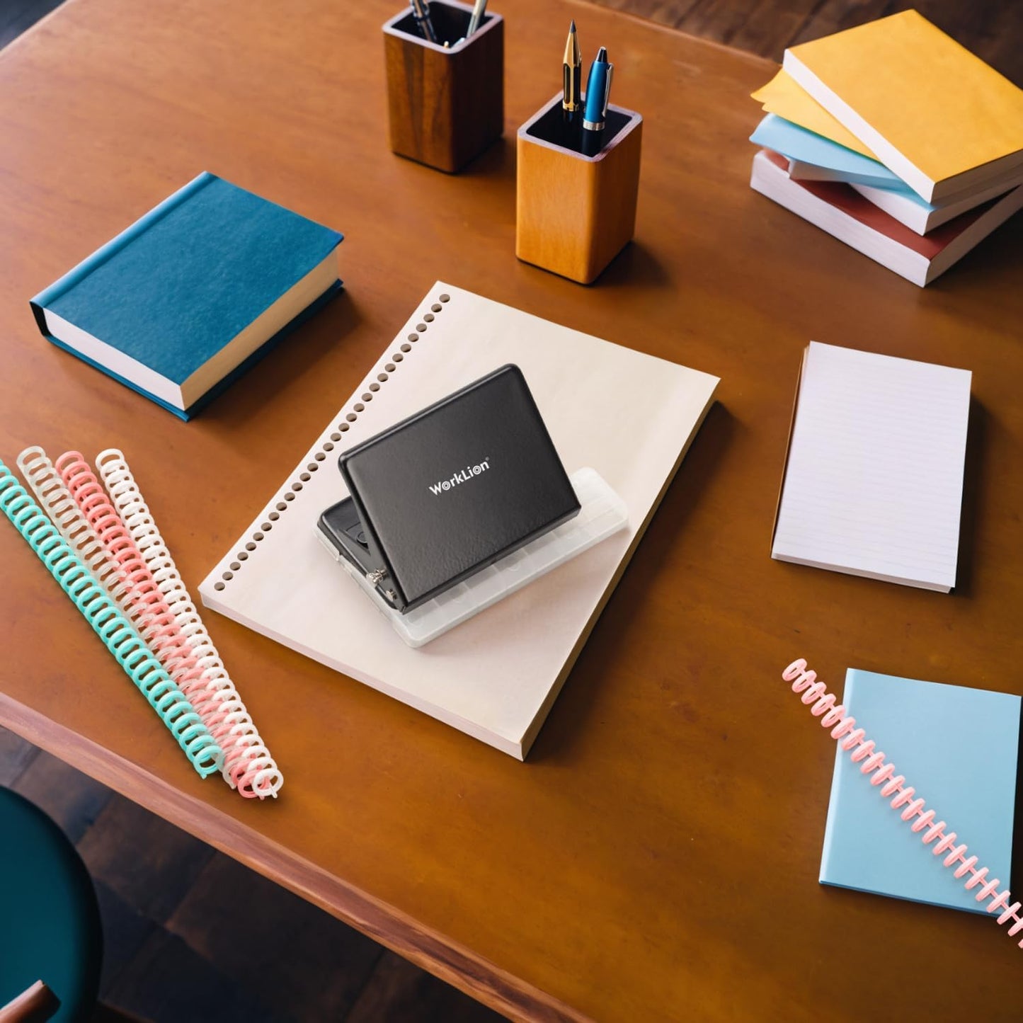 Binding Machine for Planner： WORKLION Metal 10 Hole Punch&Multi Color 30 Hole Loose Leaf Binder Rings(10 pcs) for Making 26 Holes on B5 Paper, 30 Holes on A4, 20 Holes on A5 Book, Black