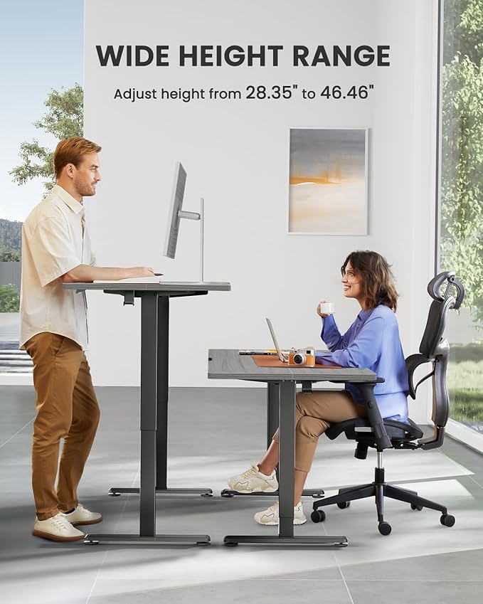 ErGear Height Adjustable Electric Standing Desk, 55 x 28 Inches Sit Stand up Desk, Large Memory Computer Home Office Desk with Two-Piece Desktop (Grey)