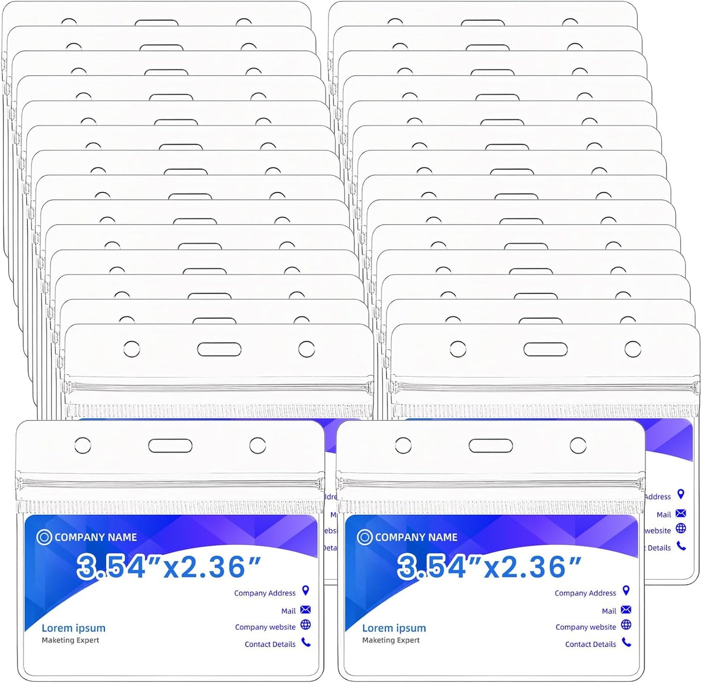 300 Pieces Clear Plastic Horizontal Name Badge ID Card Holders Horizontal Name Badge ID Card Holders with Waterproof Resealable Zip Transparent PVC Sleeve Cover for Office School