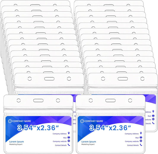 300 Pieces Clear Plastic Horizontal Name Badge ID Card Holders Horizontal Name Badge ID Card Holders with Waterproof Resealable Zip Transparent PVC Sleeve Cover for Office School