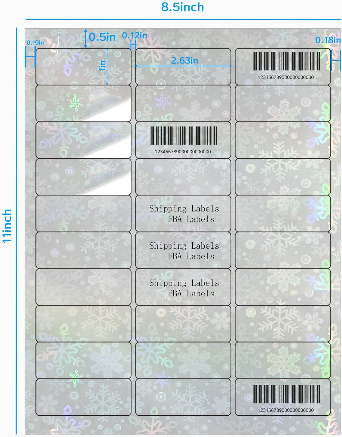 STARLIBOO Transparent Stickers Labels -1" x 2-5/8" Clear Address Labels Mailing Stickers for Laser/Inkjet Printer 8.5"×11"- 20 Sheet (Clear Holographic Snow)