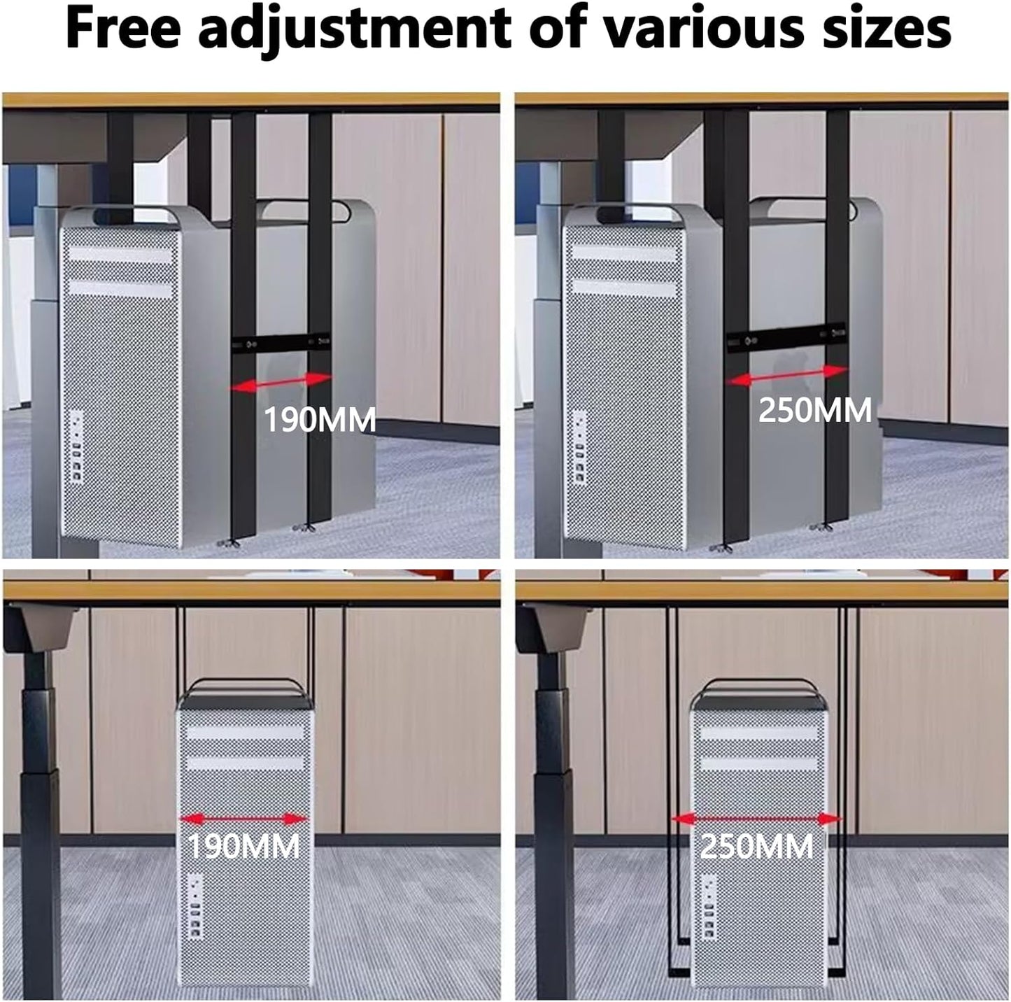Durable PC Tower Stand | PC Stand for Carpet & Floor | Under Desk Laptop Mount | SPCC Cold Rolling Steel | Adjustable Width 190-250mm | Max Load 25kgs | White/Black (Black)